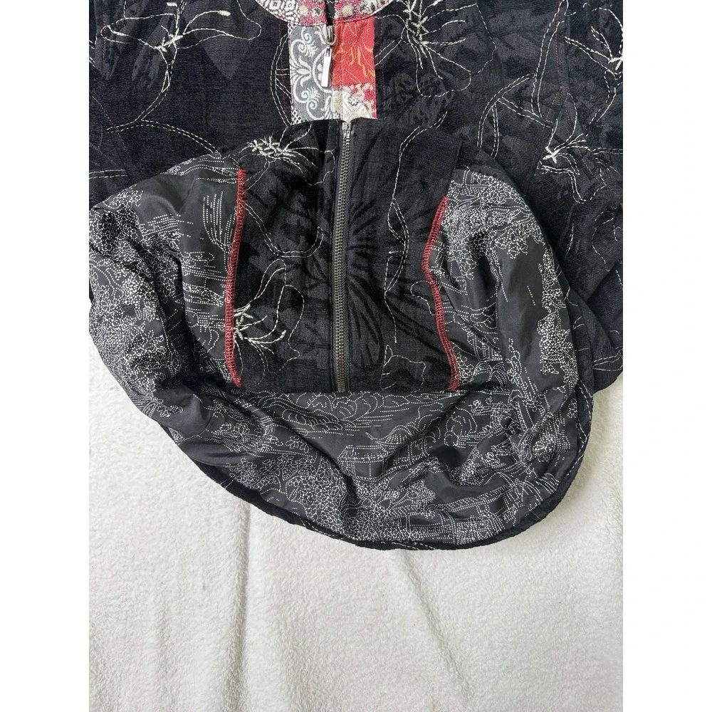 Chicos Full Zip Jacket Floral Silk Linen Artsy Patchwork Size 1 Medium